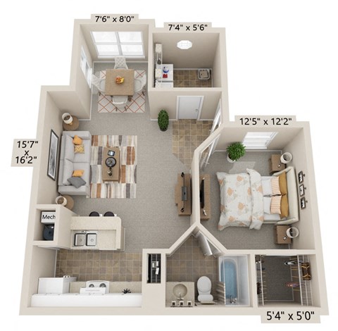 1 bedroom floor plan